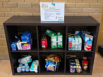 The Library's free pantry located in the lobby