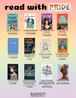 list of book covers on a rainbow background