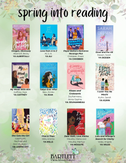 list of book covers on a green background with a floral border