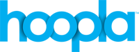 hoopla lowercase text logo with blue text and a white background