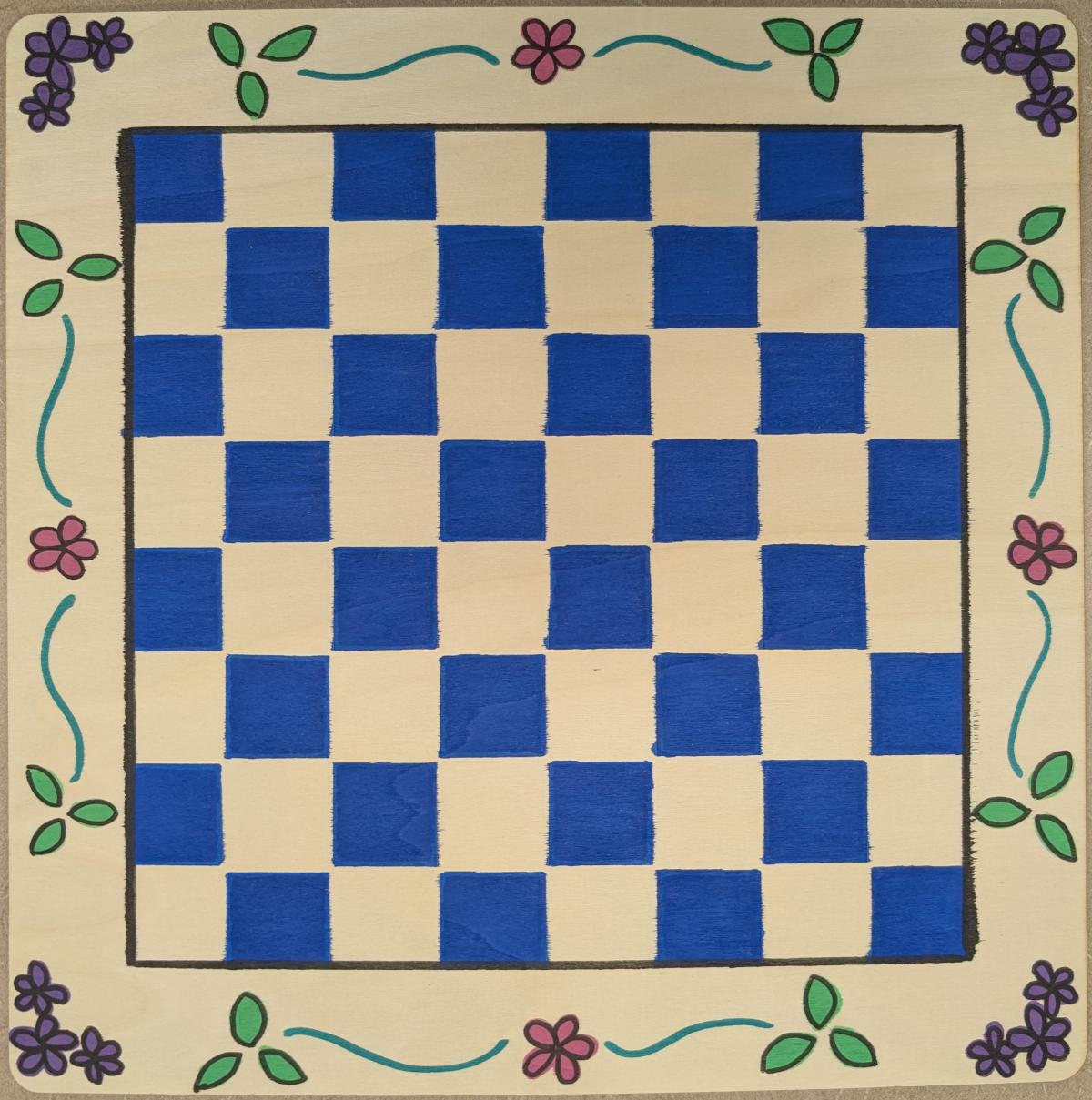 Wooden panel painted to look like a checkers game