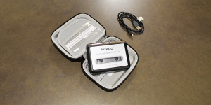 Cassette to MP3 Converter device sitting on a concrete counter